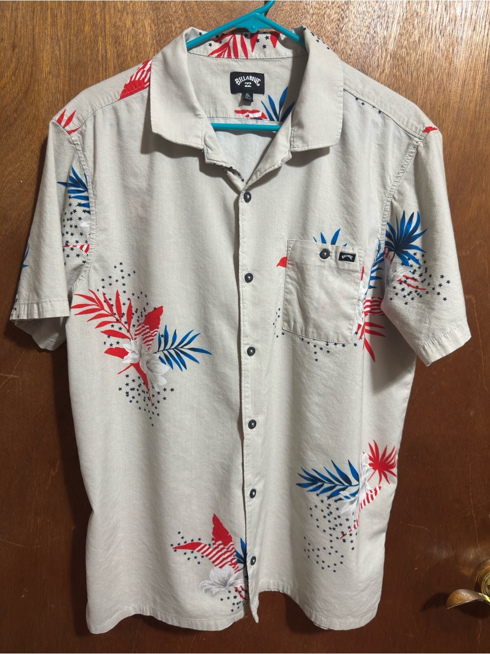 Billabong Men’s Short Sleeve Hawaiian Shirt - Red & Blue Floral